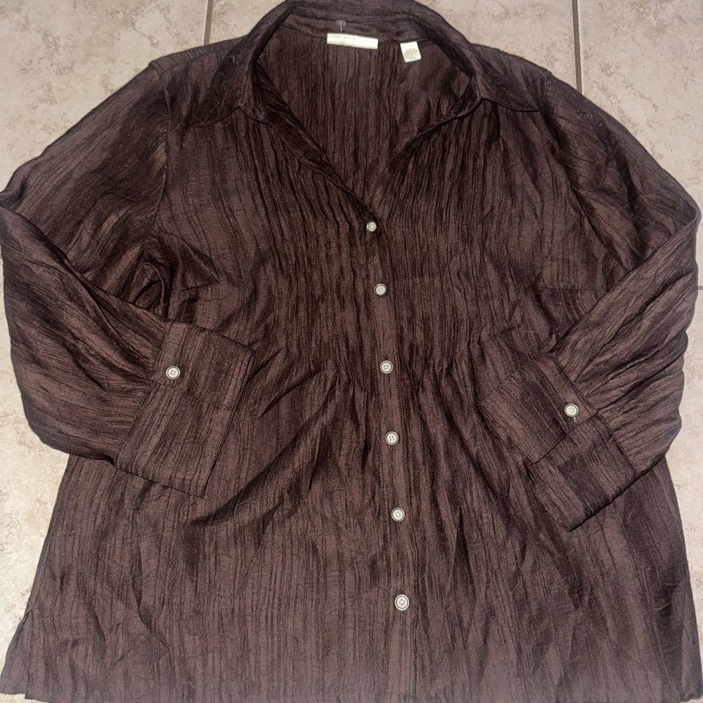 Coldwater Creek Brown Button Down Long Sleeve Blouse Size L